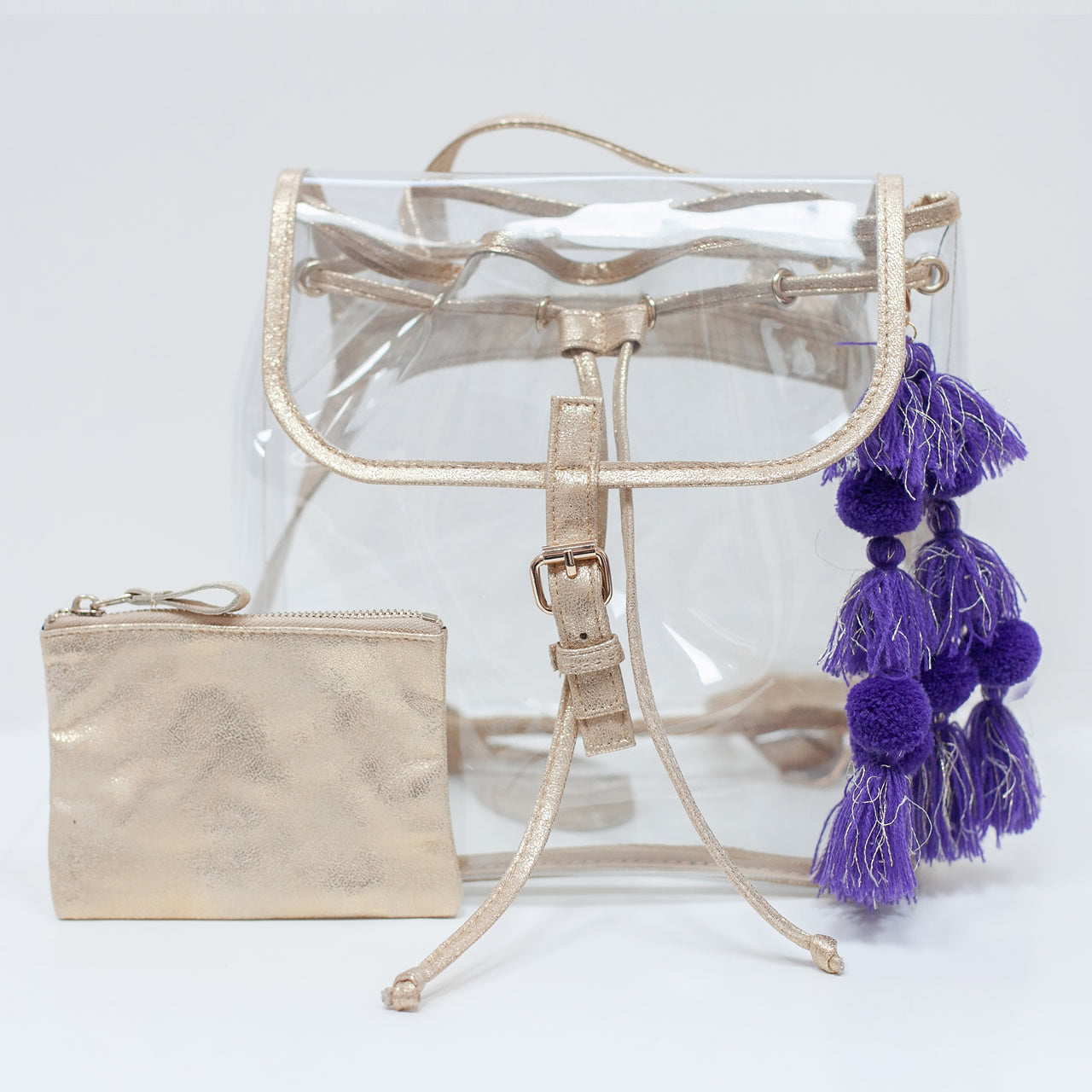 Clear, TSA stadium approved backpack bag with black matching accessories pouch