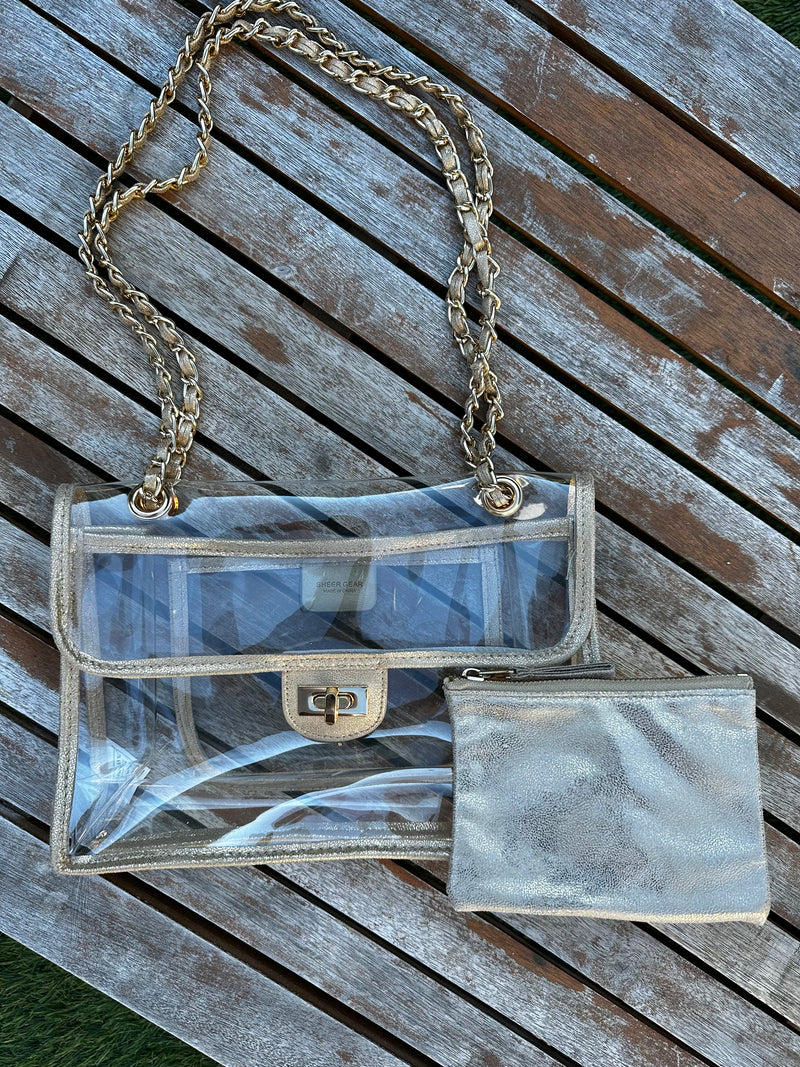 Chanel Clear Vinyl & Metallic Silver Leather Trim Chain Strap Flap Bag
