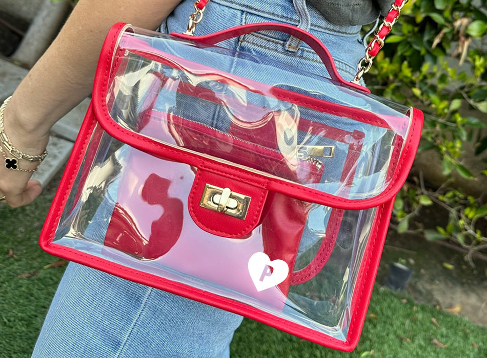 Red Fashion Handbag with monogrammed mini heart for valentines day.