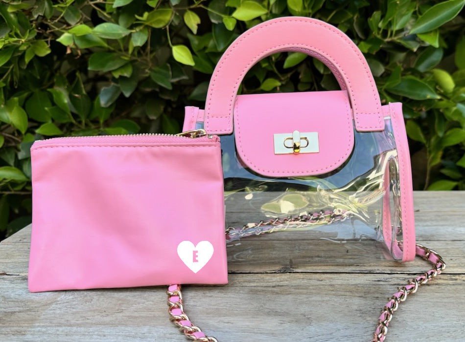 Pink Fashion Purse with personalized mini heart for valentines day.