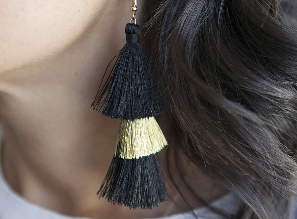 Buy Gold Plated Brass Black Fringe Clip Earrings and Collections - Shop  Natori Online